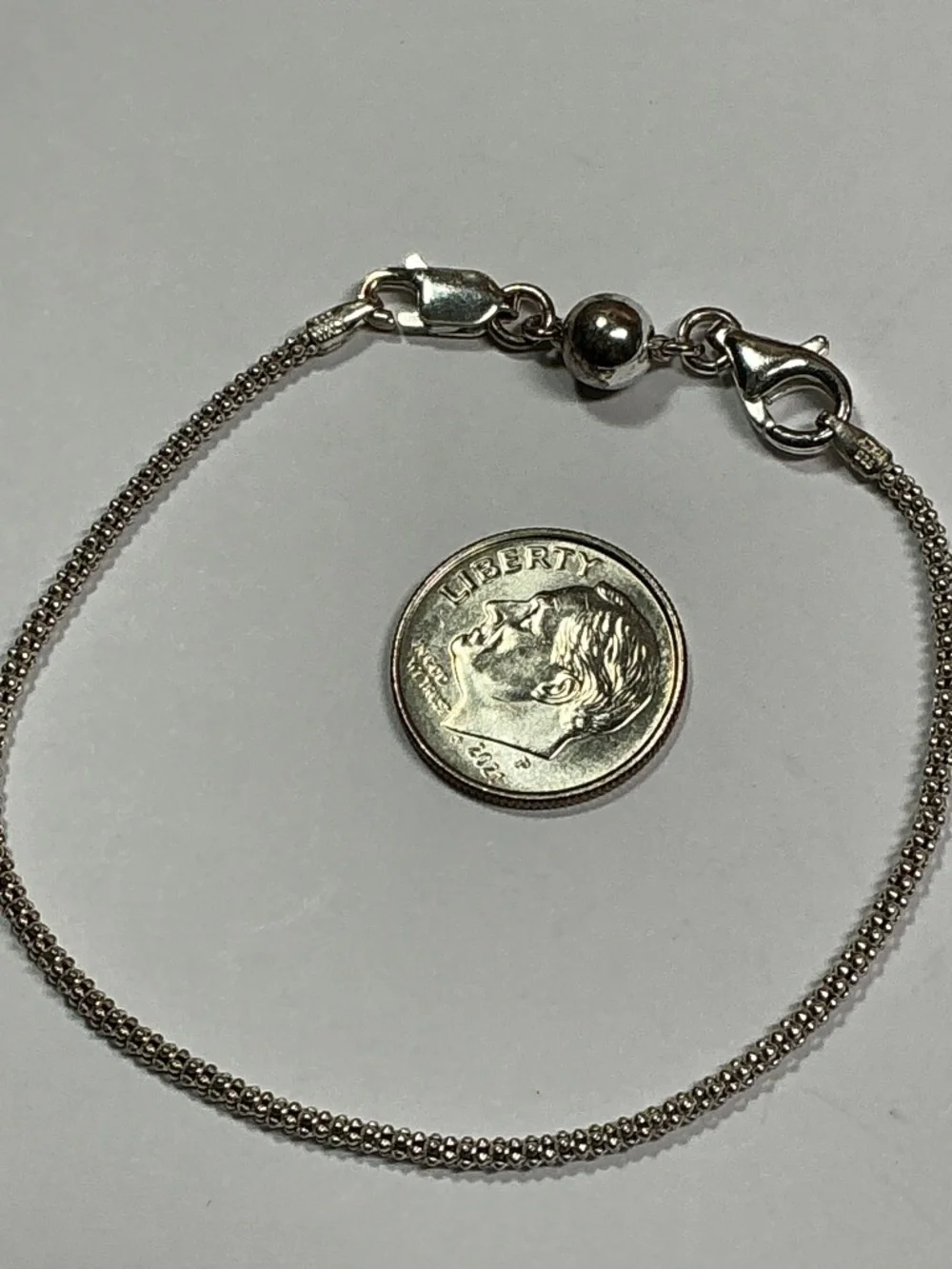Sterling Silver Italian Popcorn Chain Bracelet with Single Bead. 7.25” long
